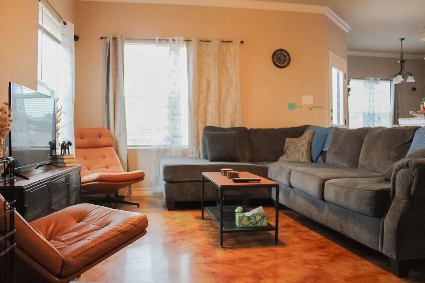 Living room with sectional sofa and television