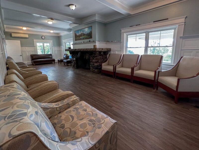 Residential common area with fireplace at Emerson House