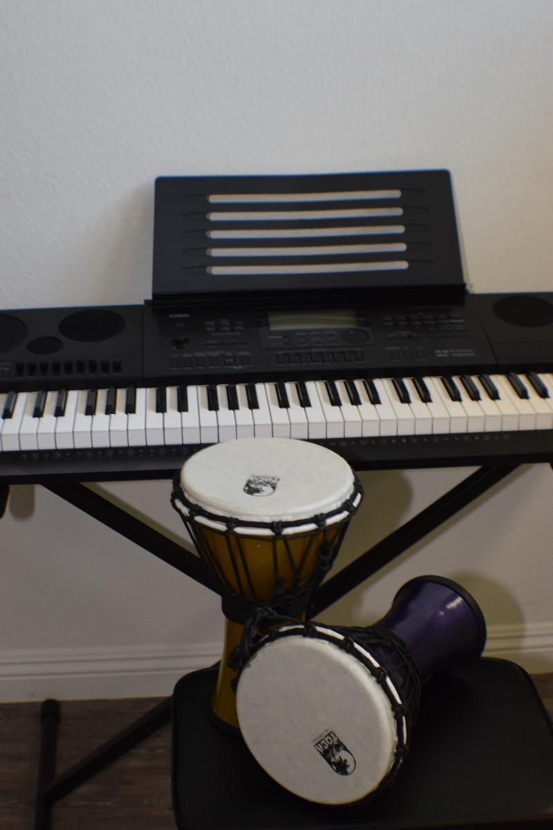 Music room with keyboard and hand drums