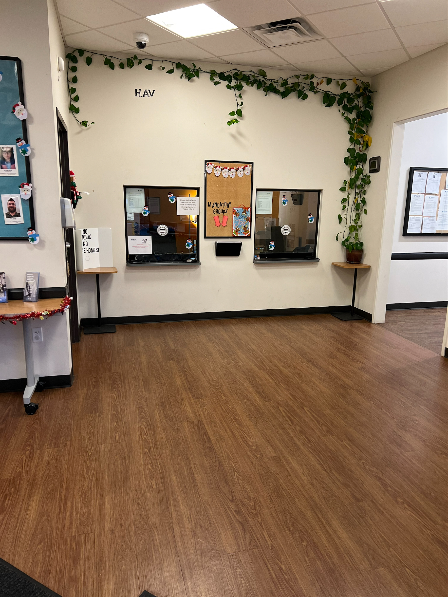 Reception service window inside the facility