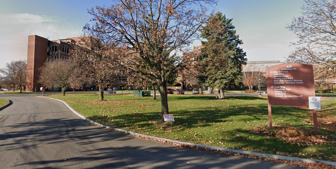 Exterior entrance and campus view of Sisters of Charity Hospital Pathways in Rochester, New York