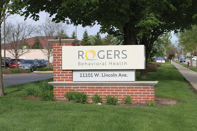 Outdoor sign for Rogers Behavioral Health on brick base