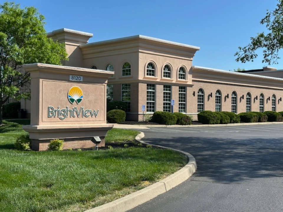 Exterior of BrightView Health Centerville with monument sign, landscaped lawn, parking area, and tan building at 8120 Garnet Drive