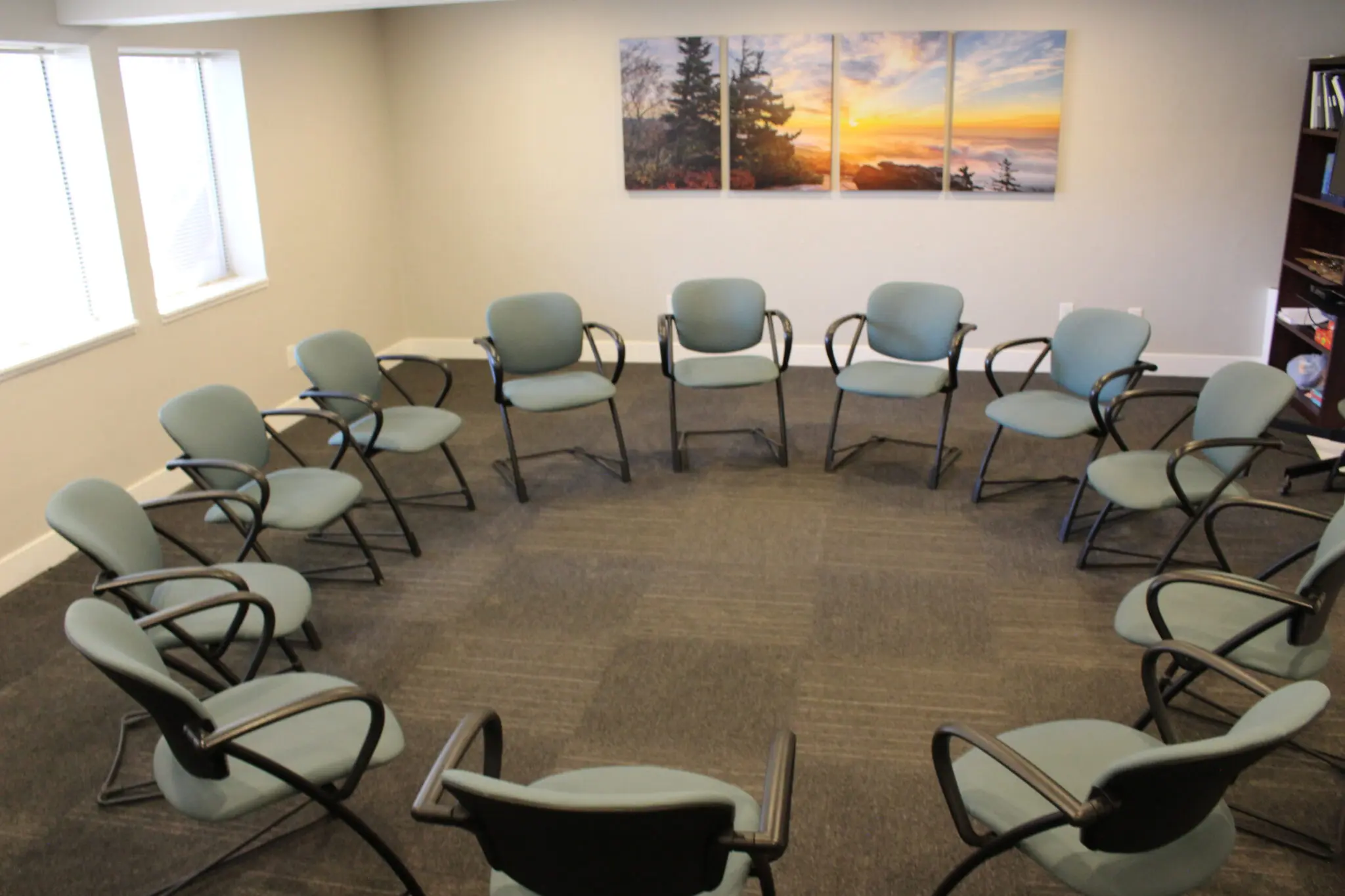 Large meeting room with seating for group sessions