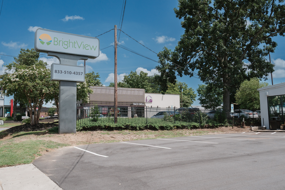 BrightView roadside sign beside the facility parking lot