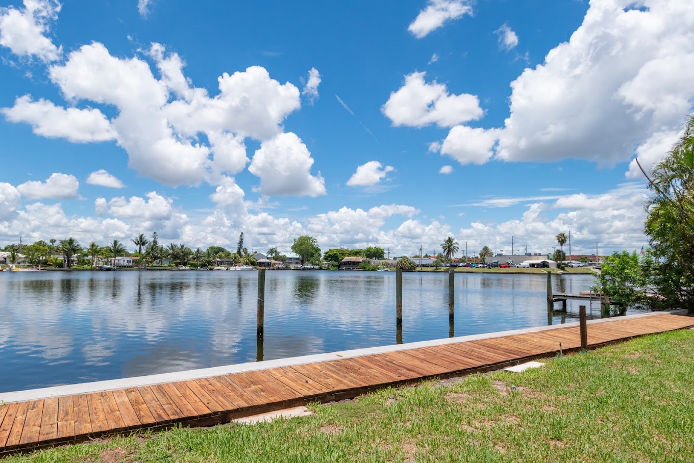 Wooden dock stretching along the lakeside