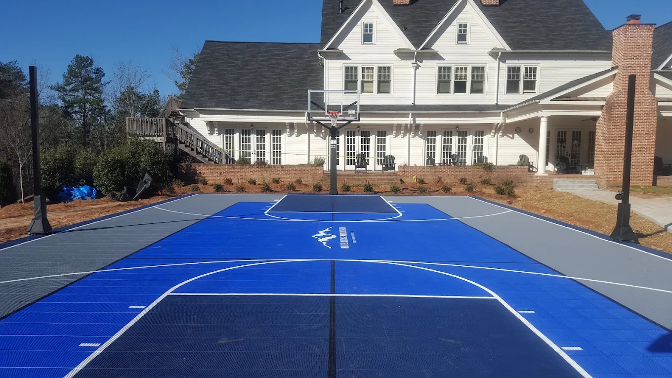 Outdoor basketball court beside the residential building
