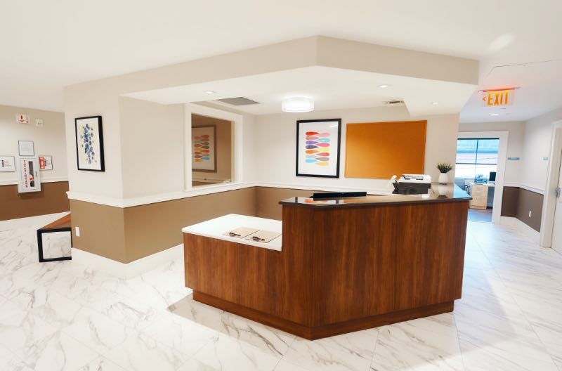 Front reception desk with modern interior design