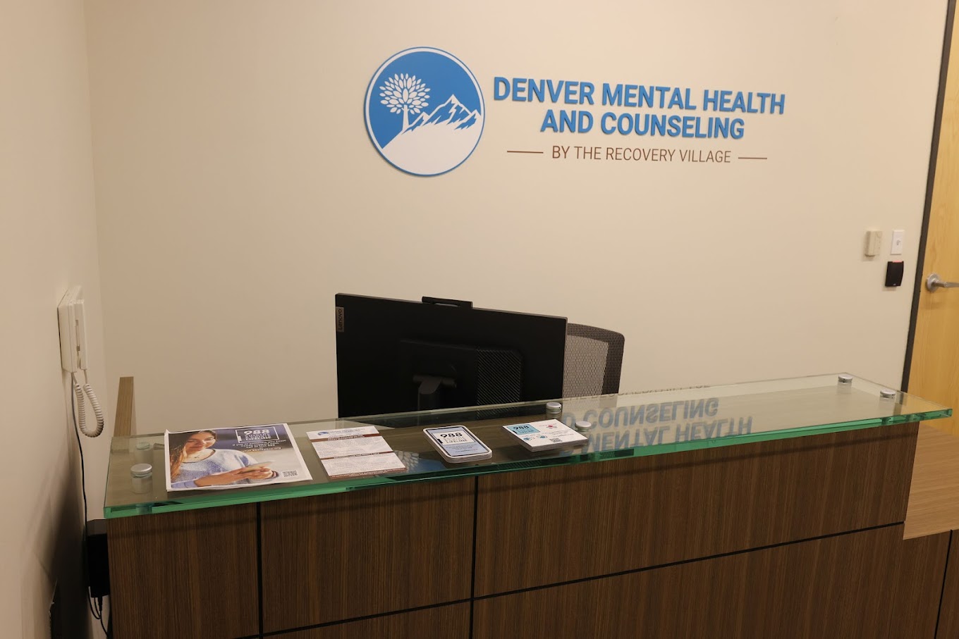 Reception desk at Denver Mental Health and Counseling facility.