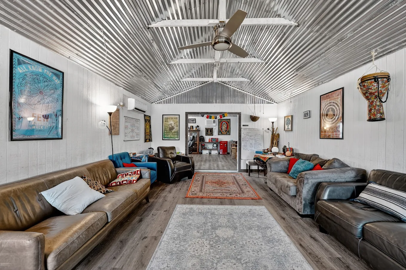 Community lounge with couches and seating for group activities