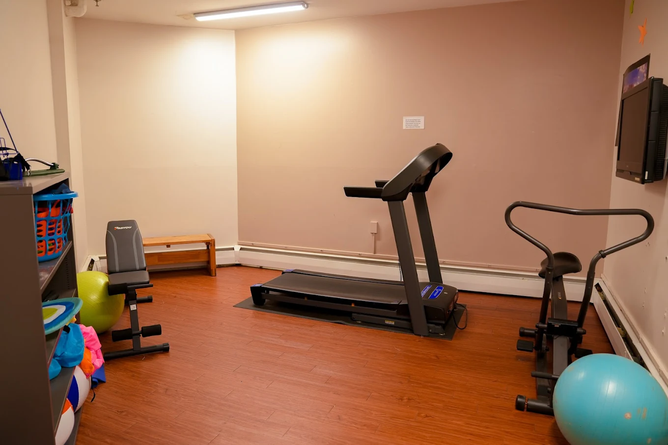 Fitness room with treadmill and exercise equipment