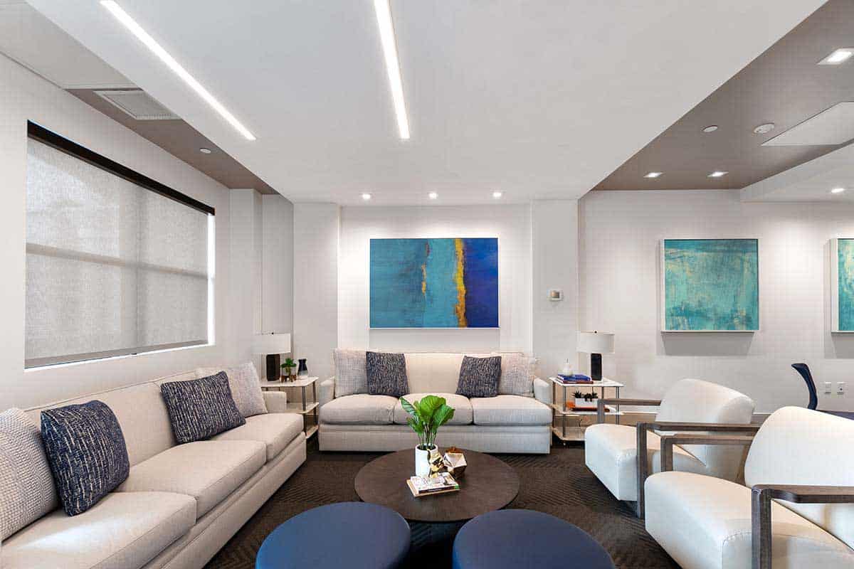 Comfortable living room with sofas and artwork